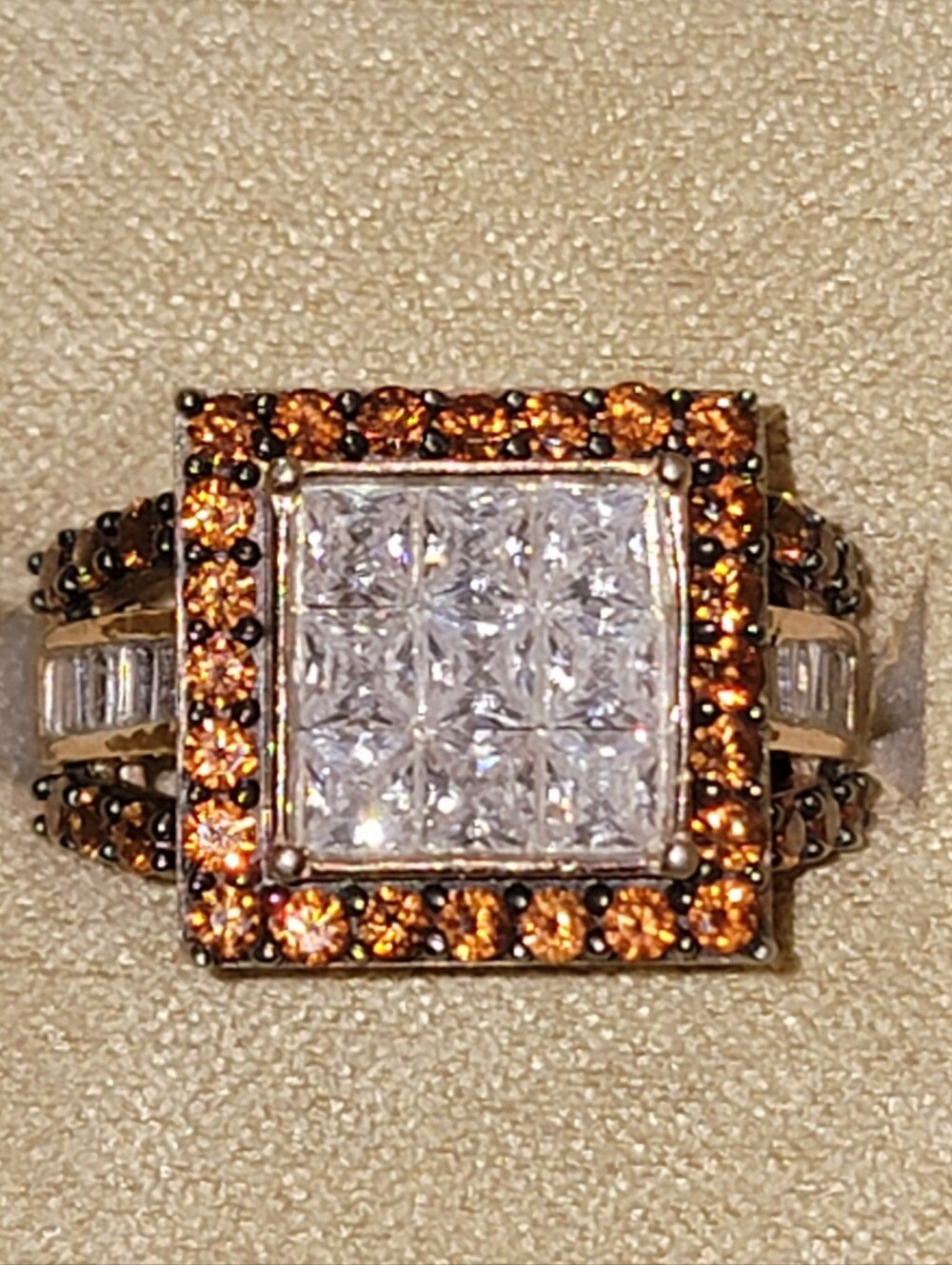 JTV Bella Luce Champagne/White Diamond Simulant Sterling Silver Ring Sz 10